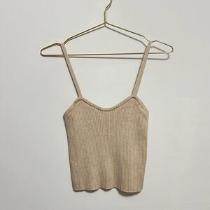 Olive + Oak Womens Medium Sweater Tank Tan Ribbed Knit Cropped